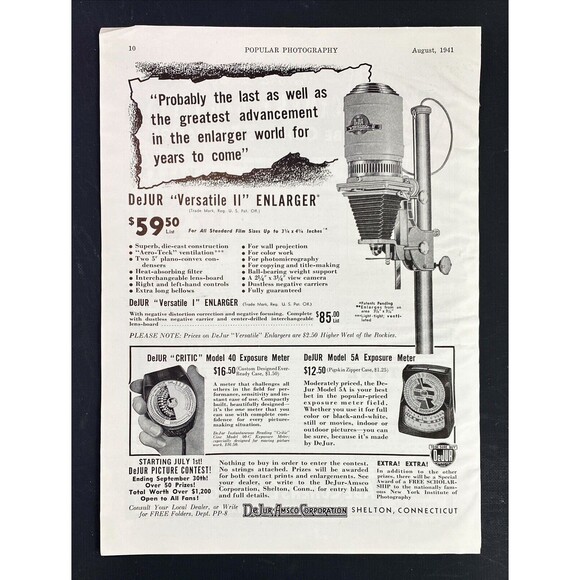 DeJur-Amsco Corp. "Versatile II Enlarger" Vintage Print Ad 1941 - Picture 3 of 3